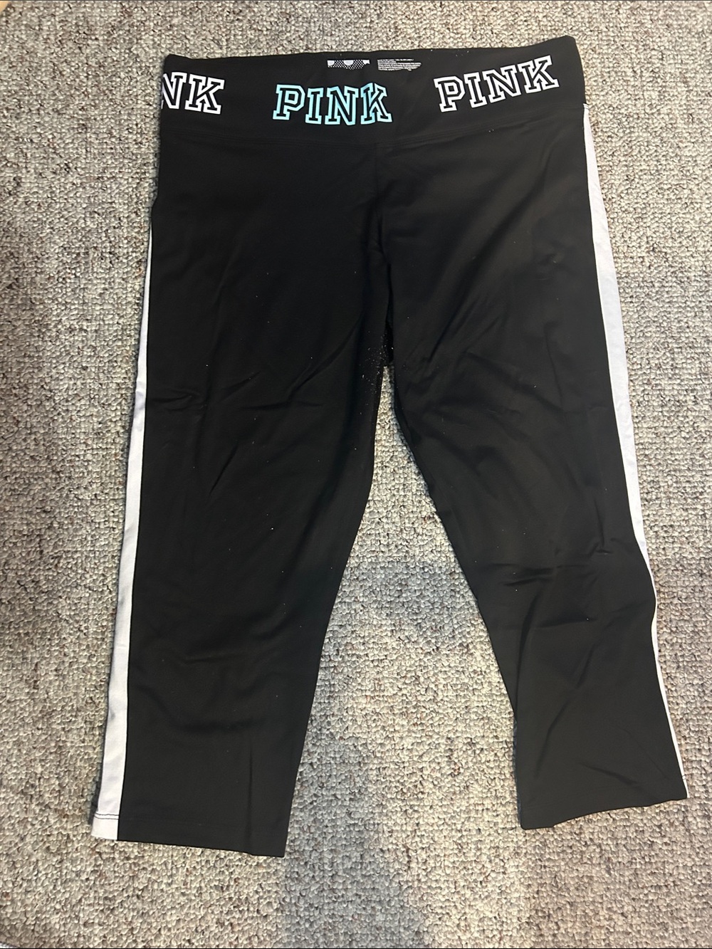 PINK Victoria's Secret Black Capri Leggings with White Side Panels